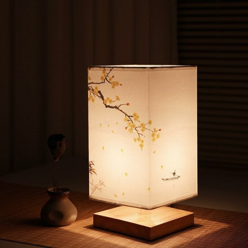 Paper Table Lamp with Wooden Base