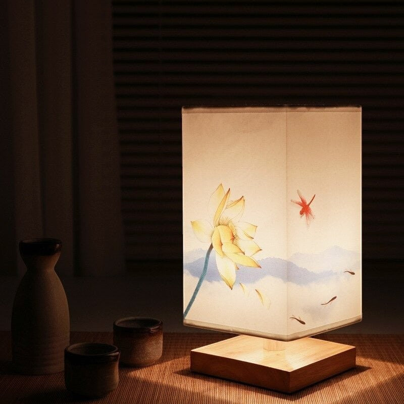 Paper Table Lamp with Wooden Base