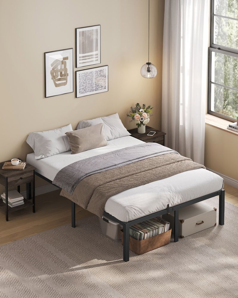Platform Bed Frame Steel Slat Support Tool Free Assembly