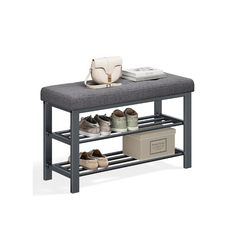 Shoe Bench with Cushioned Seat and Two Tier Shoe Storage