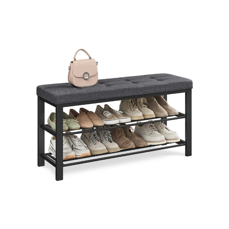 Shoe Bench with Cushioned Seat and Two Tier Shoe Storage