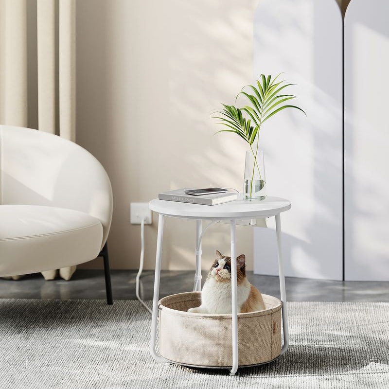 Side Table Charging Station Fabric Storage Basket