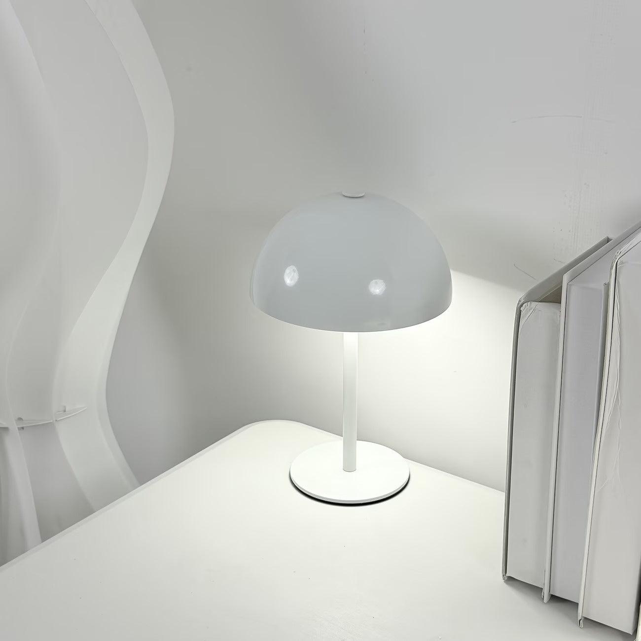 Wireless Table Lamp with a Dome-Shaped Shade