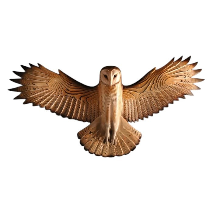 Wooden Owl Wall Sculpture with Carved Wings